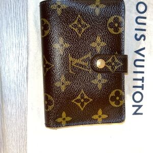 Authentic Louis Vuitton Brown Leather Wallet with Gold Accents